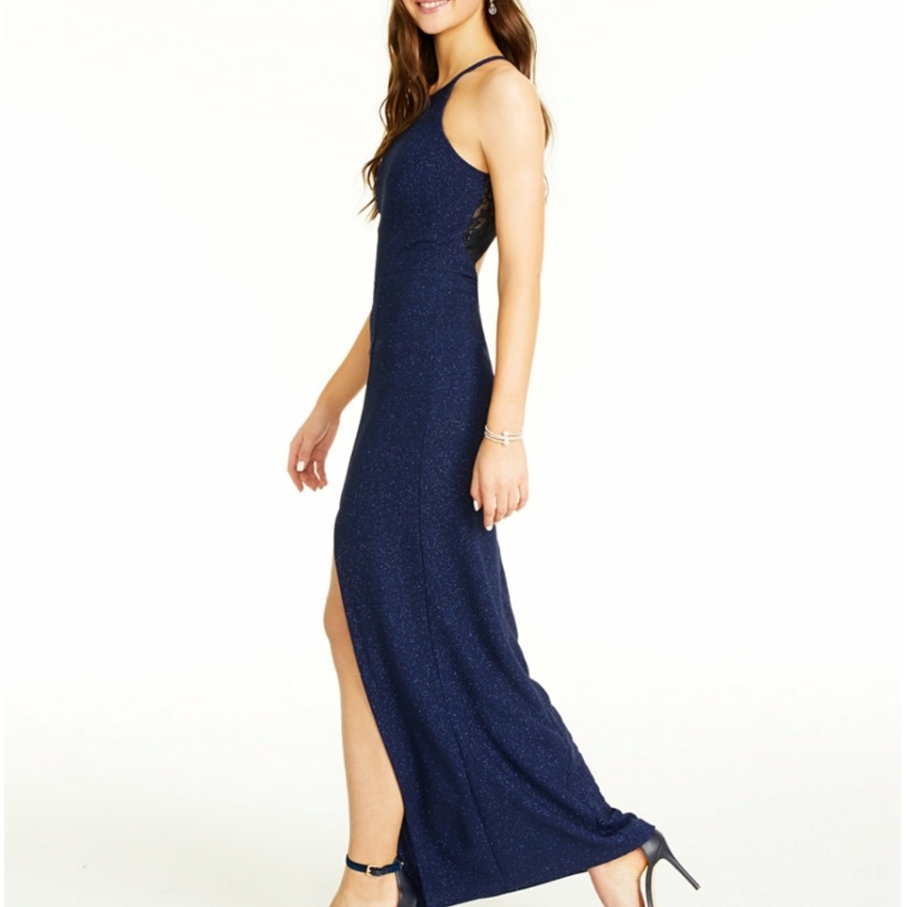 Speechless Juniors' Cutout Glitter Lace-Back Gown - Picture 3 of 4
